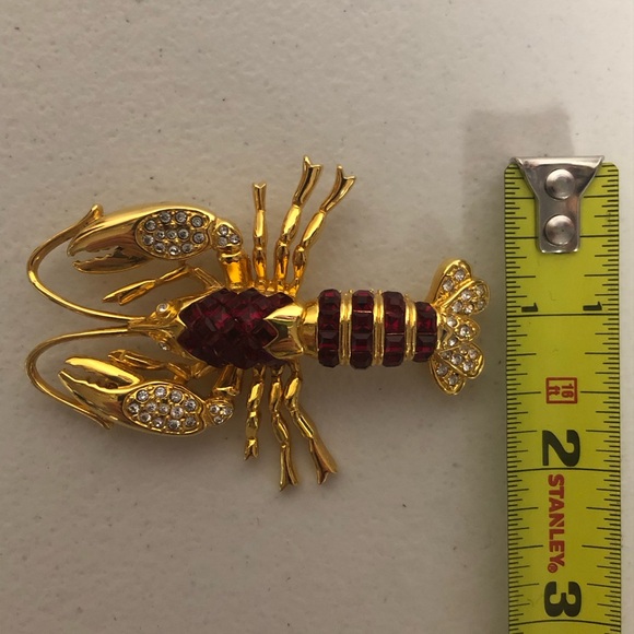 Nolan Miller Red Ruby Lobster Brooch Pin Crystal Rhinestones - Picture 8 of 9
